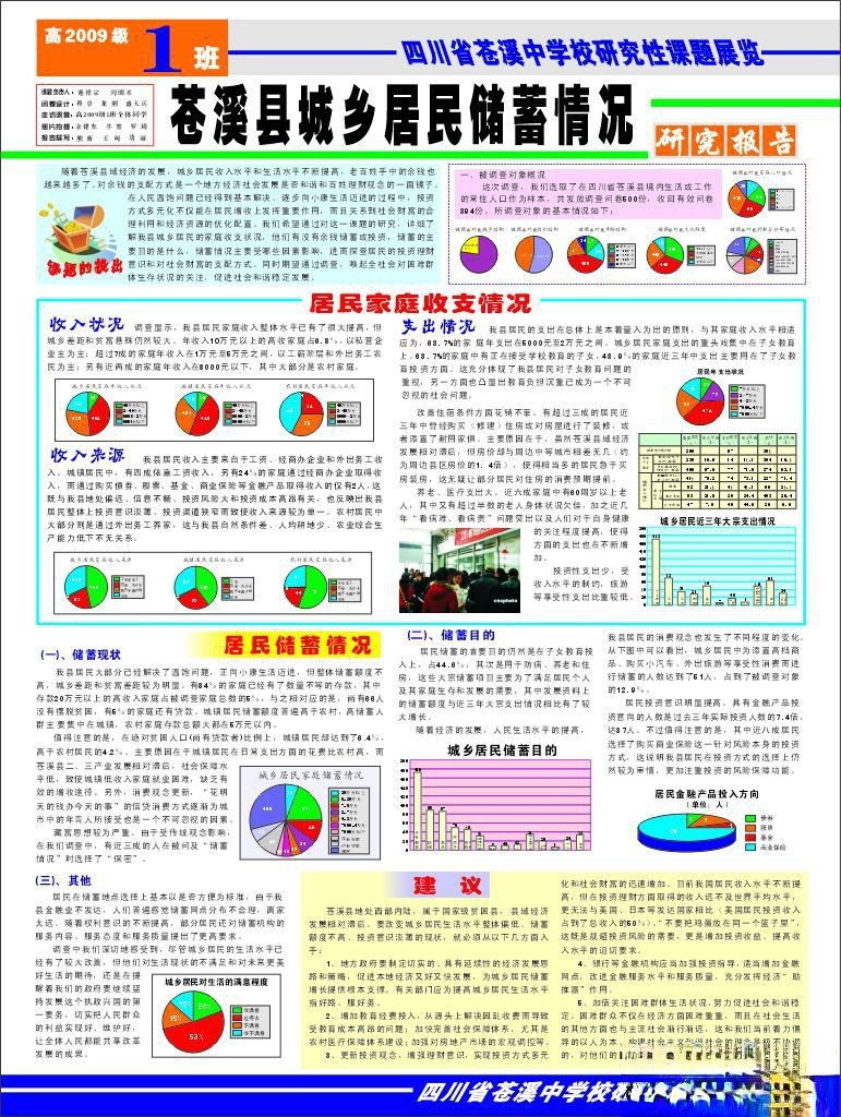研究型课题展览展板：苍溪县城乡居民储蓄情况研究报告