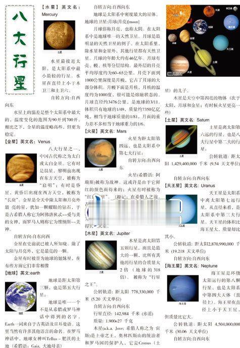 八大行星手抄报设计图