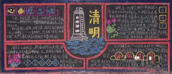 清明节缅怀先烈专题黑板报设计图片：心曲慰忠魂/寒食节的风俗