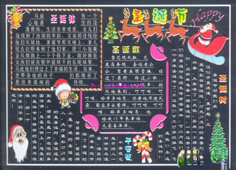 圣诞节黑板报范例：圣诞袜、圣诞歌、圣诞树、平安夜等的来历及传说